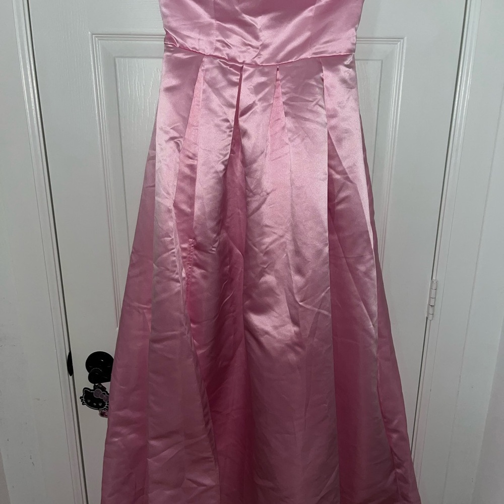 Pink Satin Strapless A-Line Formal Dress